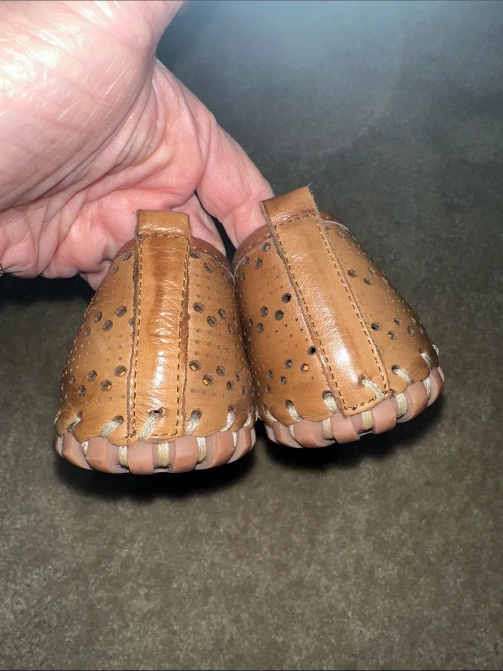 Spring Step Freida Women's Perforated Leather Slip-On Flats in Tan Brown